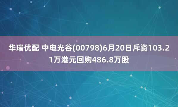 华瑞优配 中电光谷(00798)6月20日斥资103.21万港元回购486.8万股